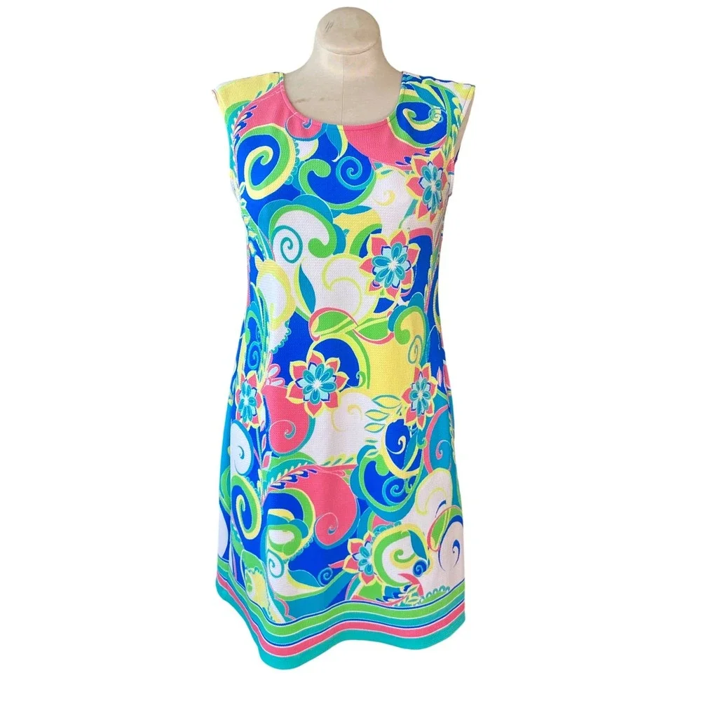 Ronni Nicole Multi Color Psychedelic Floral Paisley Shift‎ Dress Size 10 coastal